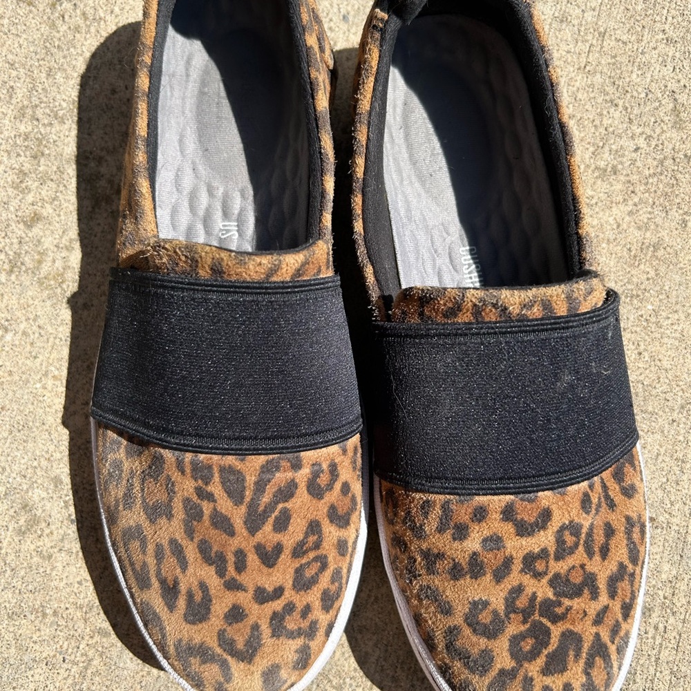 Clarks Leopard Print Slip-On Shoes with Black Band